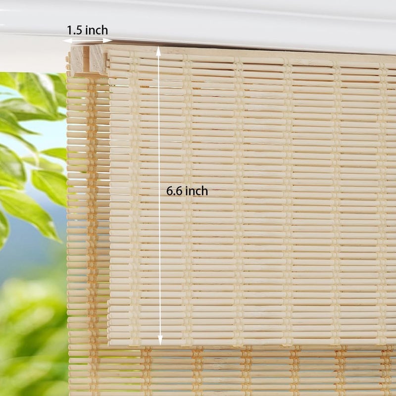 LUCKUP Cordless Bamboo Roman Shades, Light Filtering Bamboo Blinds for Windows Indoor, UV Protection Natural Roll up Roman Shades 28" Wx64 H, Natural - Image 2
